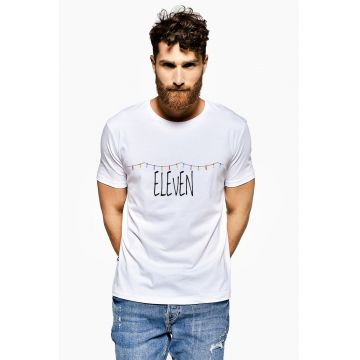 Tricou cu decolteu la baza gatului si imprimeu grafic - Negru/Alb optic