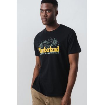 Tricou cu decolteu la baza gatului si logo - Negru/Galben inchis