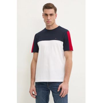 Tricou cu detaliu logo brodat - Alb/Bleumarin