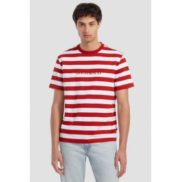 Tricou cu imprimeu in dungi si logo brodat - Rosu