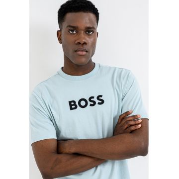 Tricou cu imprimeu logo si decolteu la baza gatului - Negru/Verde menta