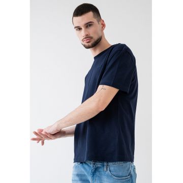 Tricou de bumbac cu decolteu la baza gatului