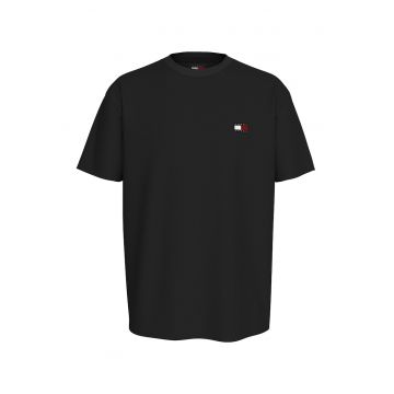 Tricou de bumbac cu decolteu la baza gatului - Negru