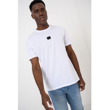 Tricou de bumbac cu decolteu la baza gatului si logo - Negru/Alb optic