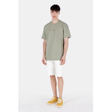 Tricou de bumbac cu decolteu la baza gatului - Verde sparanghel