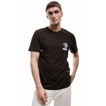 Tricou de bumbac cu imprimeu floral pe spate - Maro inchis