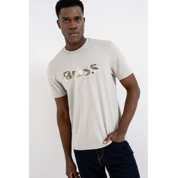 Tricou de bumbac cu imprimeu logo - Maro nisip