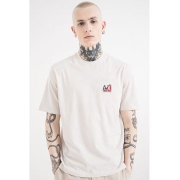 Tricou de bumbac cu logo - Negru/Gri deschis/Rosu inchis