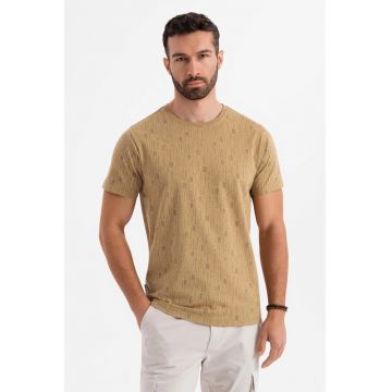 Tricou de bumbac cu model text - Maro camel