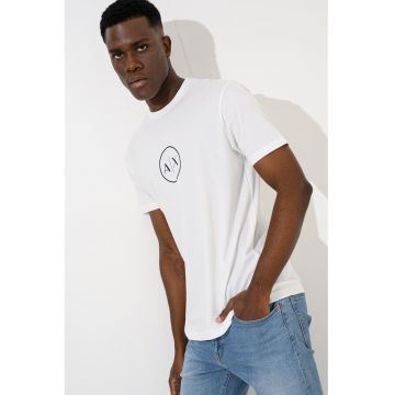 Tricou de bumbac cu monograma - Alb/Negru