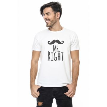 Tricou din bumbac cu decolteu la baza gatului - Alb/Negru stins