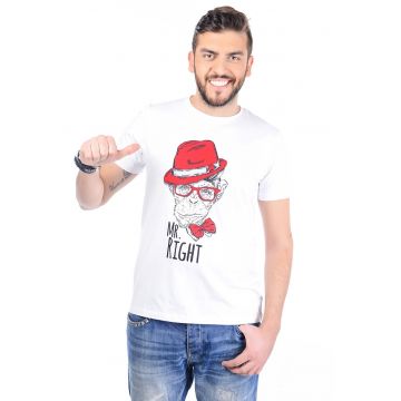 Tricou din bumbac cu decolteu la baza gatului si model grafic - Rosu/Alb optic