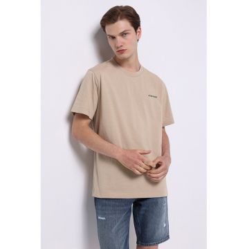 Tricou din bumbac cu imprimeu grafic si text pe partea din spate - Maro inchis/Negru/Portocaliu