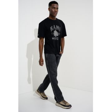 Tricou din bumbac cu imprimeu logo - Negru/Gri cenusiu