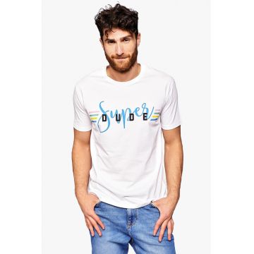 Tricou din bumbac cu imprimeu text - Alb/Negru/Albastru