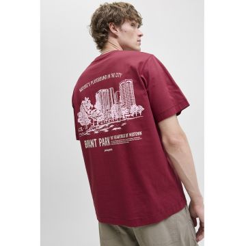 Tricou din bumbac organic cu model grafic pe spate - Rosu/Alb