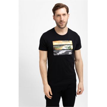 Tricou din bumbac pentru barbati  T-Reli - negru cu imprimeu - Negru