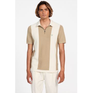 Tricou polo tricotat - Bej/Crem