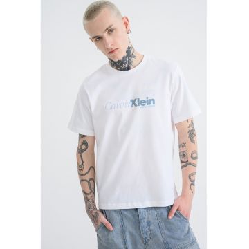 Tricou relaxed fit cu imprimeu logo pe piept - Alb/Verde pal