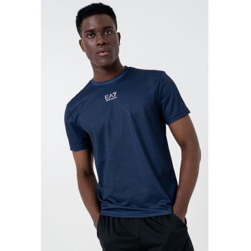 Tricou slim fit cu decolteu la baza gatului - Albastru petrol