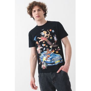 Tricou slim fit cu imprimeu grafic - Rosu/Maro inchis/Negru