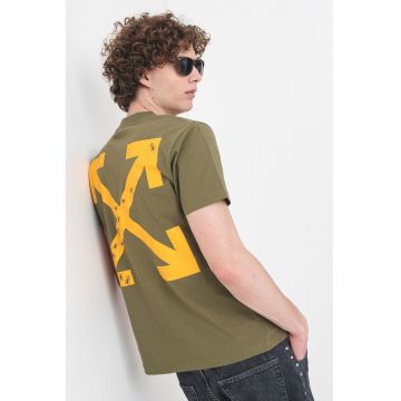 Tricou slim fit cu logo - Maro deschis/Verde feriga