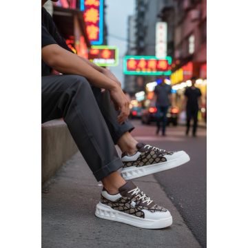 Adidasi barbati casual  albi cu auriu  VLT L75