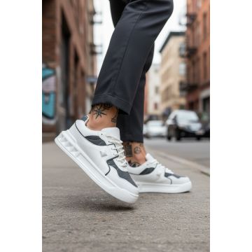 Adidasi barbati casual  albi cu gri  VLT L75