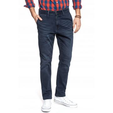 Blugi Barbati -  Relax Chino - Slim Fit - Talie Medie - Fermoar - Lungi - 5 Buzunare - Bumbac - Albastru - Albastru