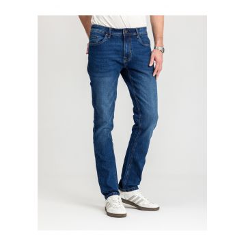 Blugi Barbati -  Sebb - Straight Fit - Talie Medie - Lungi - Fermoar - 5 Buzunare - Bumbac - W31-L34 US - Albastru