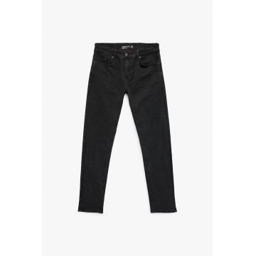 Blugi slim fit cu talie medie - Negru