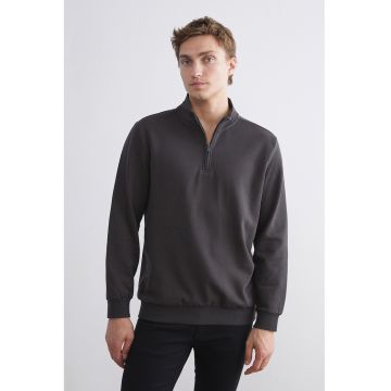 Bluza de trening din amestec de bumbac cu fenta cu fermoar - Gri inchis