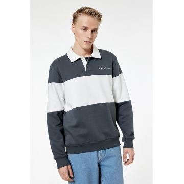 Bluza polo de trening cu dungi - Alb murdar/Gri inchis