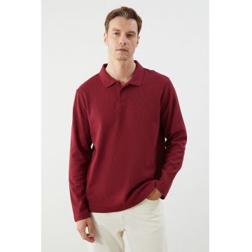 Bluza polo tricotata fin - Rosu inchis