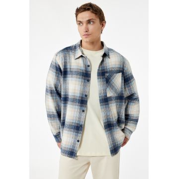 Camasa cu model in carouri si buzunar pe piept - Albastru/Crem