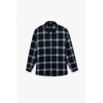 Camasa regular fit in carouri cu guler clasic - Bleumarin