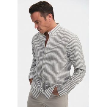 Camasa regular in dungi - Gri deschis/Alb optic