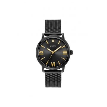 Ceas barbatesc  42 mm - curea din otel - negru - mecanism quartz - rezistenta la apa 5 ATM