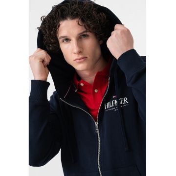 Hanorac cu fermoar si logo - Negru/Albastru ultramarin