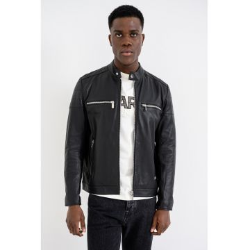 Jacheta din piele cu fermoar - Negru
