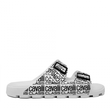 Șlapi bărbați Cavalli Class albi din cauciuc cu logo imprimat 3497BST24132A