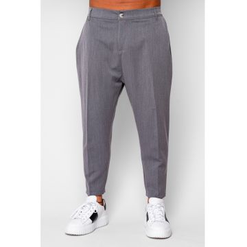 Pantalon lung cu elastic si nasture Grey Anthracite 19921 - Gri antracit