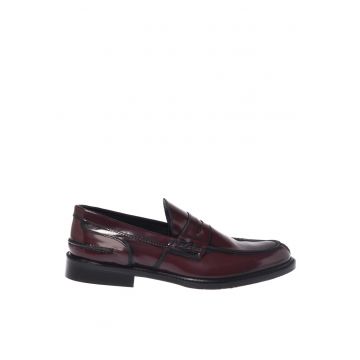 Pantofi loafer de piele cu aspect lacuit - Visiniu