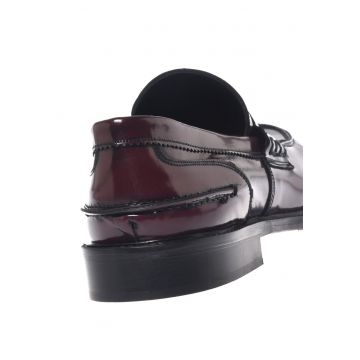 Pantofi loafer de piele cu aspect lacuit - Visiniu