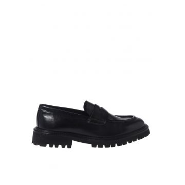 Pantofi loafer din piele cu model uni - Negru