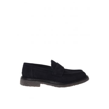 Pantofi loafer din piele intoarsa cu model uni - Albastru