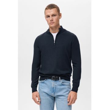 Pulover din lana cu fenta cu fermoar - Bleumarin