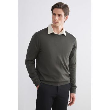 Pulover tricotat fin cu model uni - Gri inchis