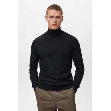 Pulover tricotat fin din lana cu guler inalt - Negru