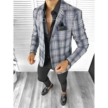Sacou barbati slim fit in carouri B8276 D11-5.3